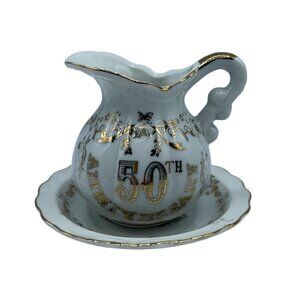 50th Anniversary Gold painted Creamer with Saucer